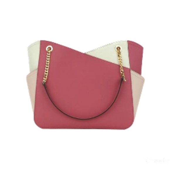 NWT Michael Kors Jet Set Leather Shoulder Bag Tote Pink Gold Chain Ivory Blush - Picture 3 of 16